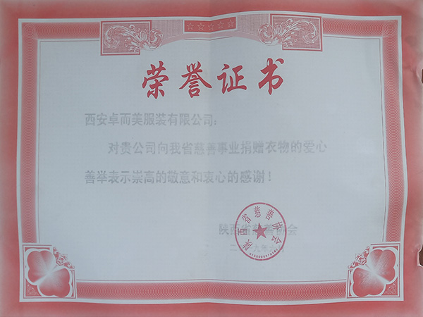 愛心捐贈榮譽(yù)證書